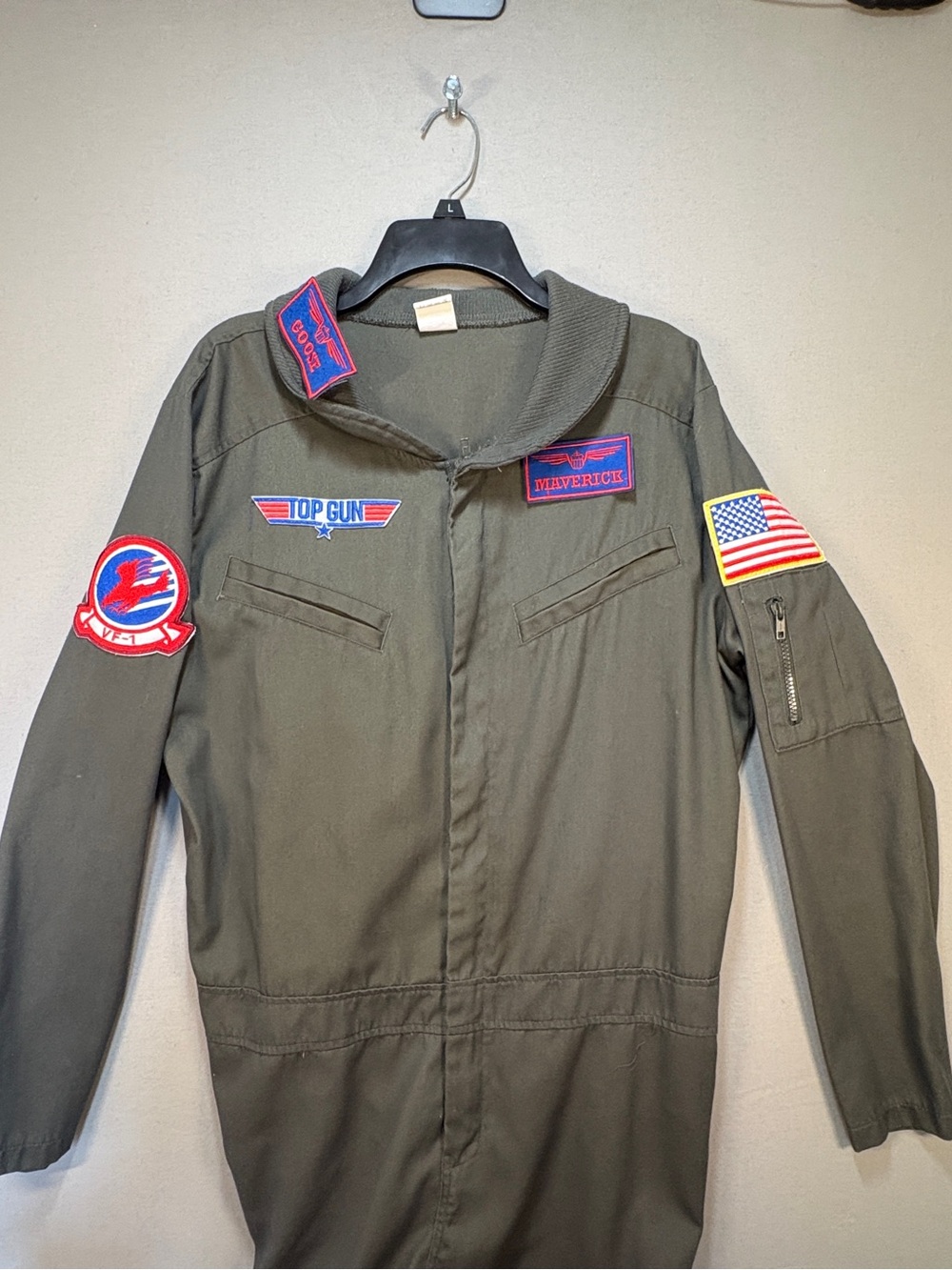 HALLOWEEN Adult Top Gun Flight Suit Costume w/ Mavrick & Goose Patches Large - Picture 10 of 13